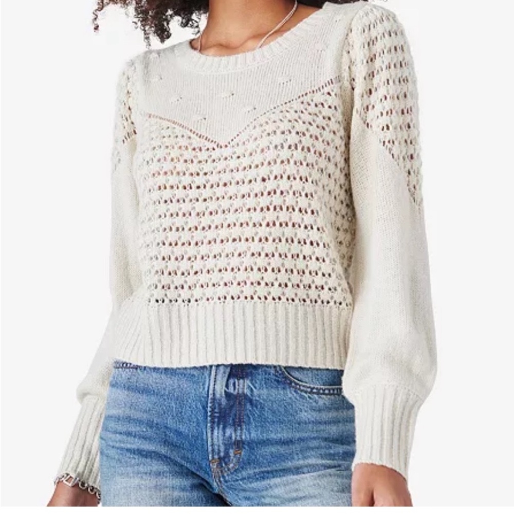 Lucky Brand Ivory Dot-Pattern Crew Neck Sweater - Small